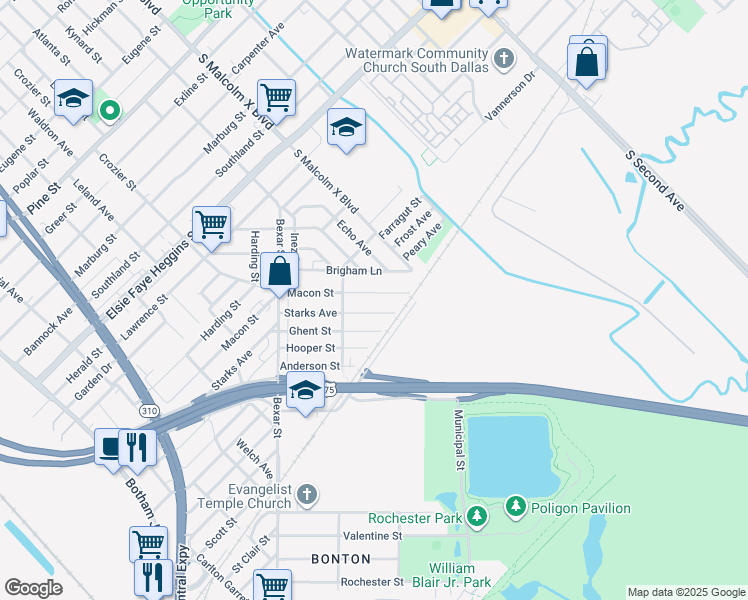 map of restaurants, bars, coffee shops, grocery stores, and more near 2715 Macon Street in Dallas