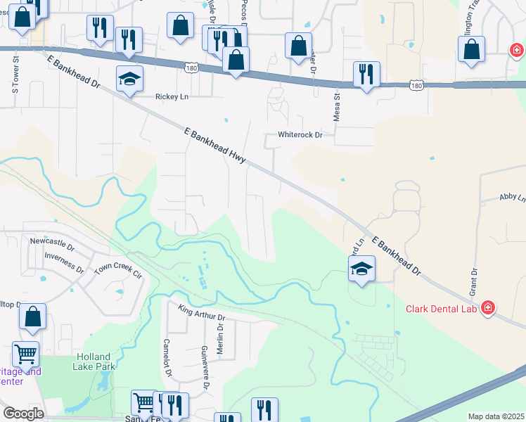 map of restaurants, bars, coffee shops, grocery stores, and more near 1602 Patti Place in Weatherford