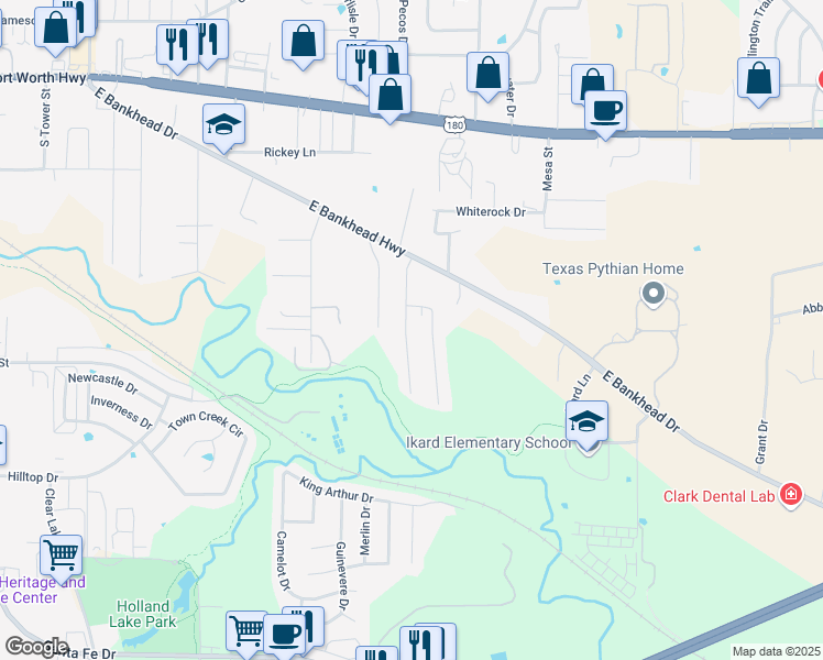 map of restaurants, bars, coffee shops, grocery stores, and more near 905 Terry Trail in Weatherford