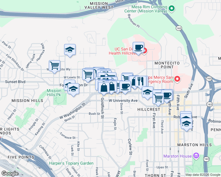 map of restaurants, bars, coffee shops, grocery stores, and more near 4063 Eagle Street in San Diego