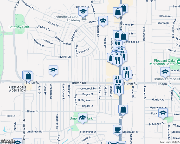 map of restaurants, bars, coffee shops, grocery stores, and more near 2206 Bergstrom Drive in Dallas