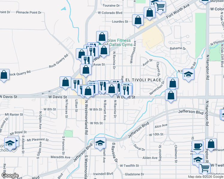 map of restaurants, bars, coffee shops, grocery stores, and more near 714 North Ravinia Drive in Dallas