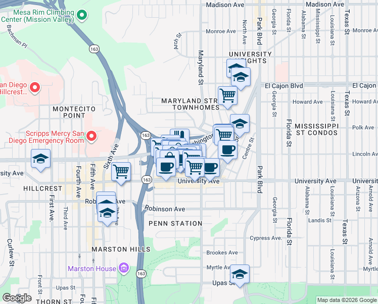map of restaurants, bars, coffee shops, grocery stores, and more near 4071 Vermont Street in San Diego