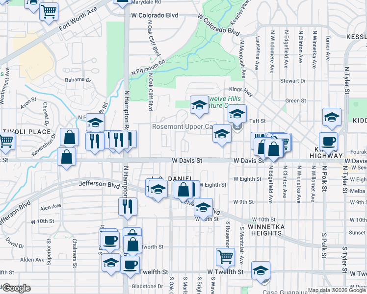 map of restaurants, bars, coffee shops, grocery stores, and more near 630 Stevens Village Drive in Dallas