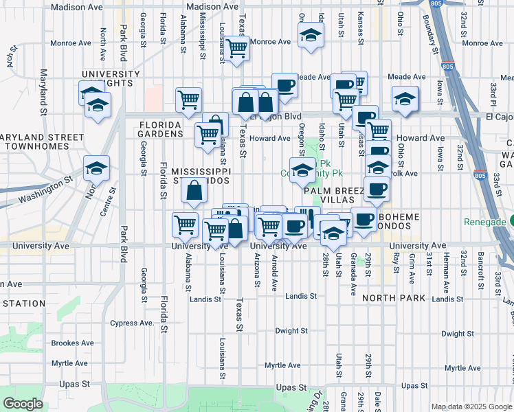 map of restaurants, bars, coffee shops, grocery stores, and more near 2440 Lincoln Avenue in San Diego