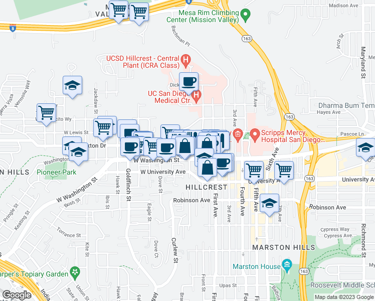 map of restaurants, bars, coffee shops, grocery stores, and more near 4056 Albatross Street in San Diego