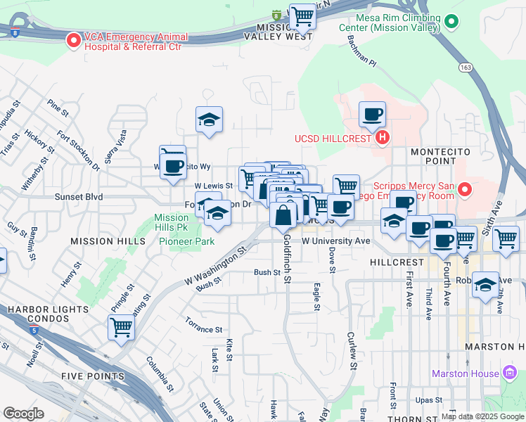 map of restaurants, bars, coffee shops, grocery stores, and more near in San Diego
