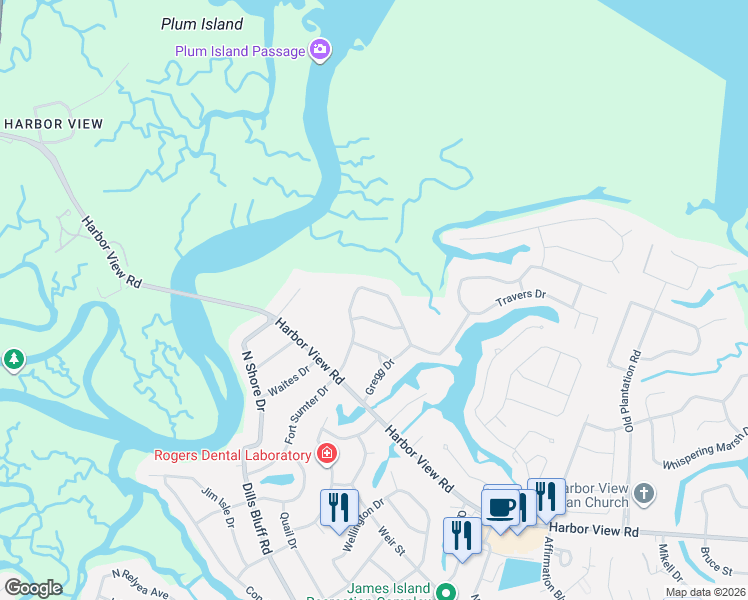 map of restaurants, bars, coffee shops, grocery stores, and more near 1098 Fort Sumter Drive in Charleston
