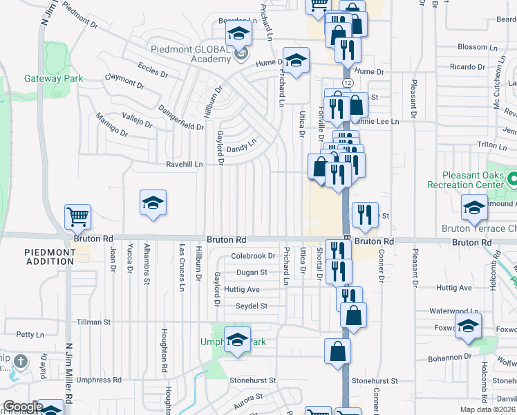 map of restaurants, bars, coffee shops, grocery stores, and more near 2206 Bergstrom Drive in Dallas