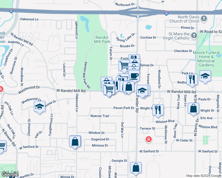 map of restaurants, bars, coffee shops, grocery stores, and more near 1104 Millview Drive in Arlington