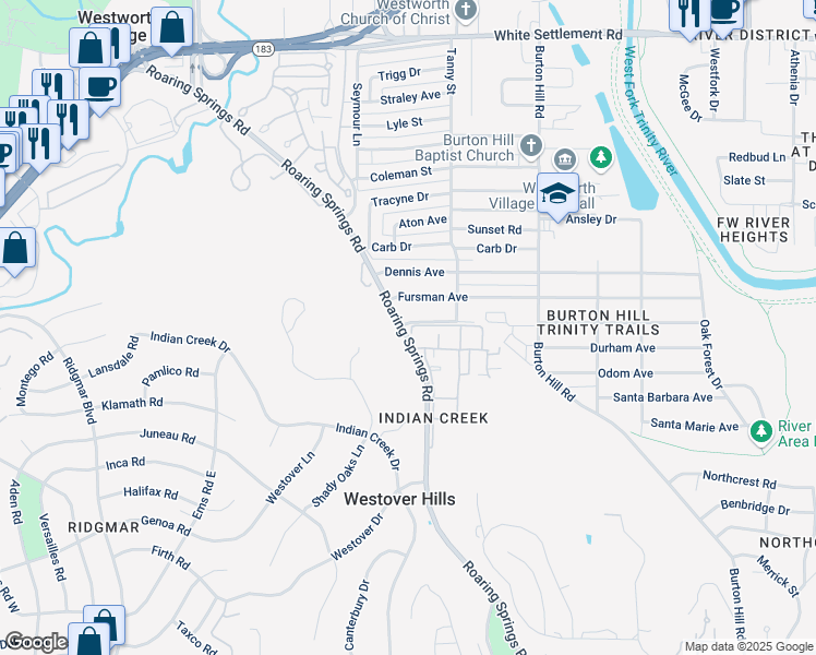 map of restaurants, bars, coffee shops, grocery stores, and more near 5824 Volder Drive in Fort Worth