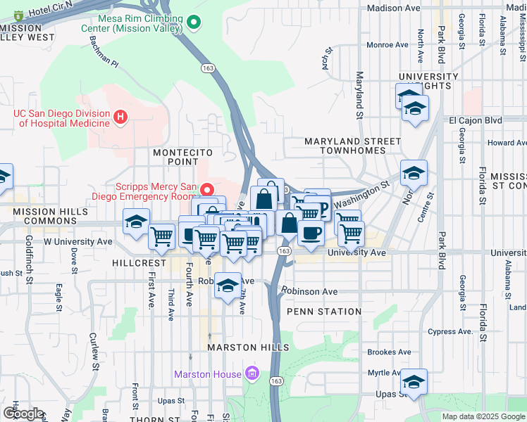 map of restaurants, bars, coffee shops, grocery stores, and more near 4021 8th Avenue in San Diego