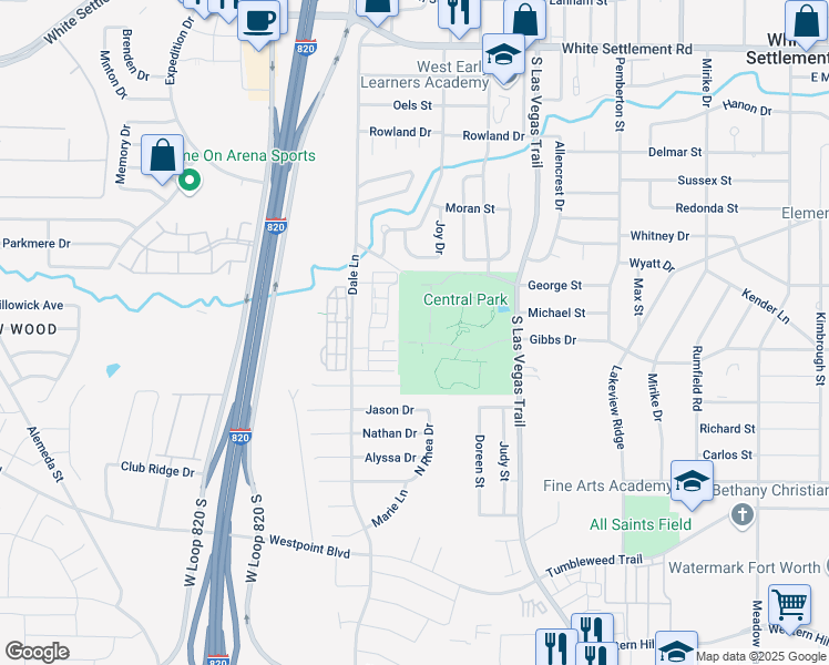 map of restaurants, bars, coffee shops, grocery stores, and more near 8632 Gibbs Drive in White Settlement