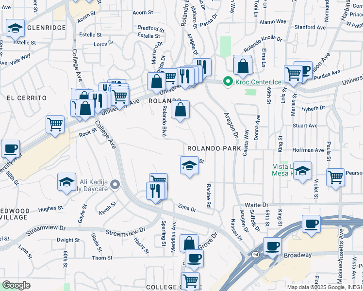 map of restaurants, bars, coffee shops, grocery stores, and more near 6452 Celia Vista Drive in San Diego
