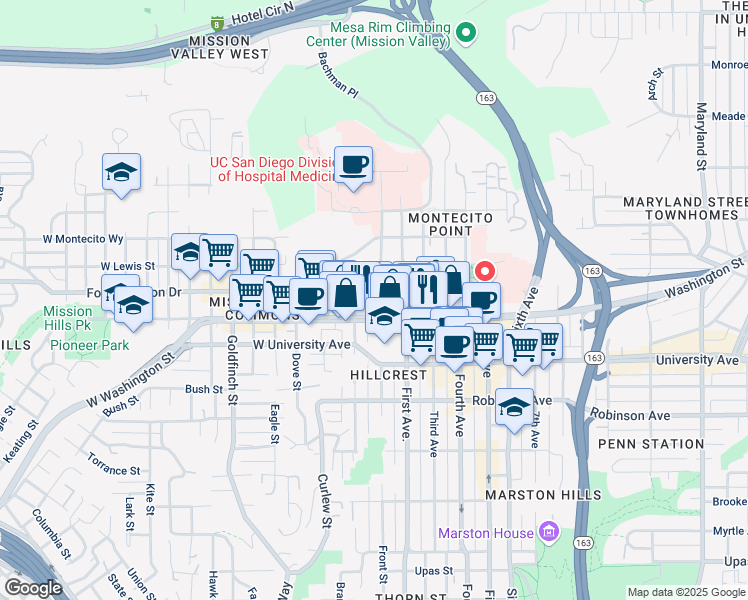 map of restaurants, bars, coffee shops, grocery stores, and more near 4054 Front Street in San Diego