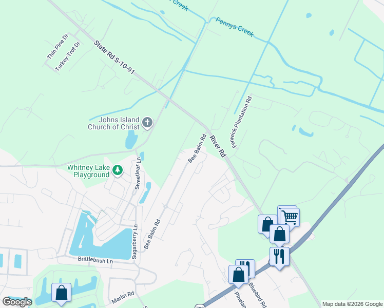 map of restaurants, bars, coffee shops, grocery stores, and more near 1631 Bee Balm Road in Johns Island