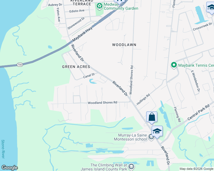 map of restaurants, bars, coffee shops, grocery stores, and more near 541 Riverland Drive in Charleston