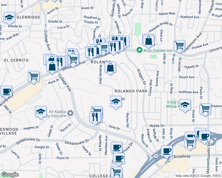 map of restaurants, bars, coffee shops, grocery stores, and more near 6452 Celia Vista Drive in San Diego