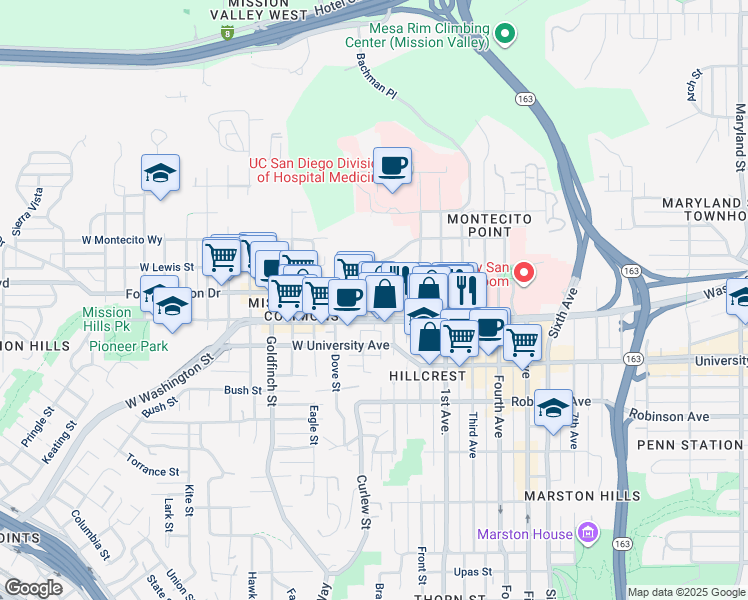 map of restaurants, bars, coffee shops, grocery stores, and more near 4056 Albatross Street in San Diego