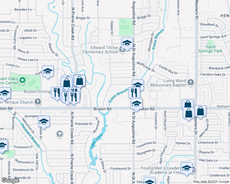 map of restaurants, bars, coffee shops, grocery stores, and more near 2248 Aspen Drive in Dallas