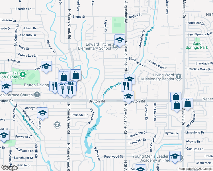 map of restaurants, bars, coffee shops, grocery stores, and more near 2248 Aspen Drive in Dallas
