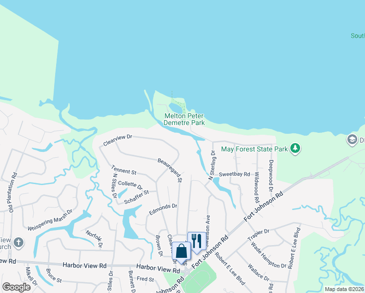 map of restaurants, bars, coffee shops, grocery stores, and more near 704 Clearview Drive in Charleston