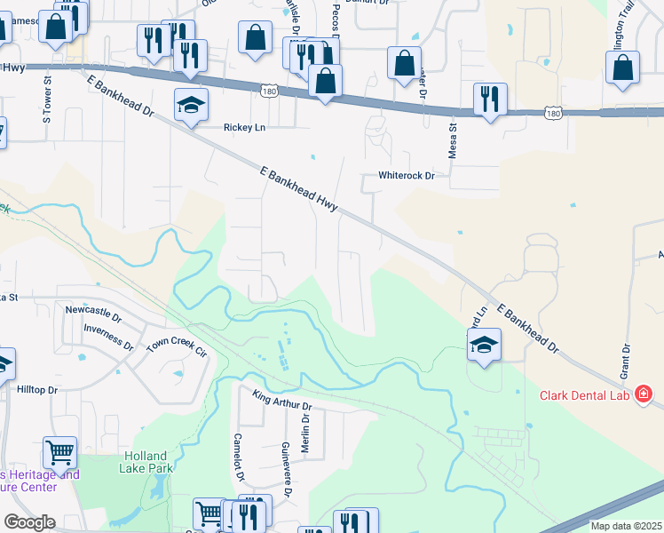 map of restaurants, bars, coffee shops, grocery stores, and more near 845 Andi Way in Weatherford