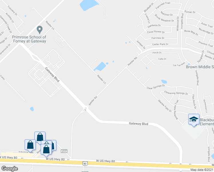 map of restaurants, bars, coffee shops, grocery stores, and more near 12973 Reeder Road in Forney
