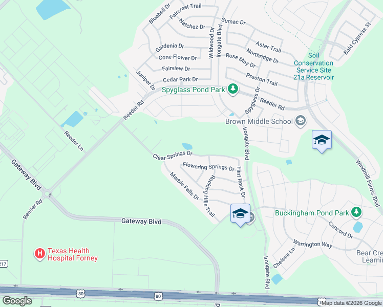 map of restaurants, bars, coffee shops, grocery stores, and more near 3111 Clear Springs Drive in Forney