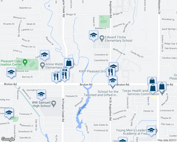 map of restaurants, bars, coffee shops, grocery stores, and more near 2211 Aspen Drive in Dallas