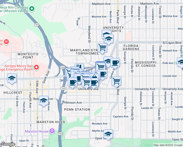 map of restaurants, bars, coffee shops, grocery stores, and more near 3980 Richmond Street in San Diego