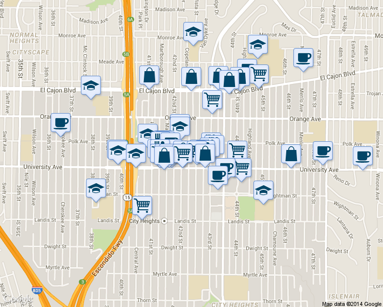 map of restaurants, bars, coffee shops, grocery stores, and more near 4070 Van Dyke Avenue in San Diego