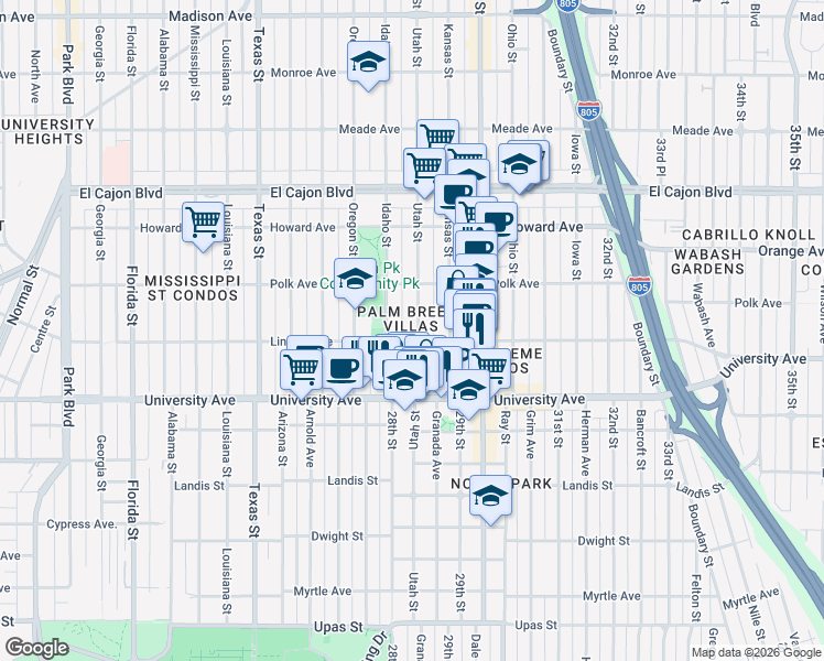 map of restaurants, bars, coffee shops, grocery stores, and more near 4031 Idaho Street in San Diego