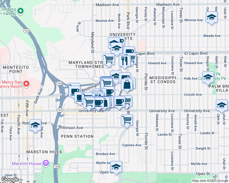 map of restaurants, bars, coffee shops, grocery stores, and more near 3983 Normal Street in San Diego