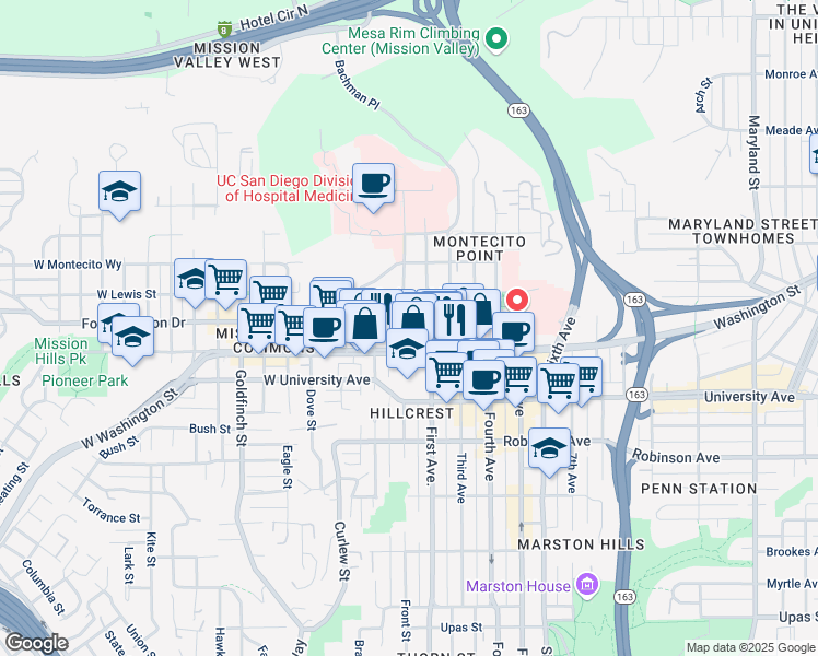 map of restaurants, bars, coffee shops, grocery stores, and more near 4054 Front Street in San Diego