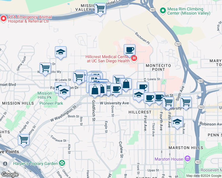 map of restaurants, bars, coffee shops, grocery stores, and more near 4063 Eagle Street in San Diego