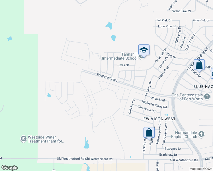 map of restaurants, bars, coffee shops, grocery stores, and more near 11080-11198 Westpoint Blvd in Fort Worth
