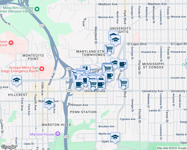 map of restaurants, bars, coffee shops, grocery stores, and more near 3980 Richmond Street in San Diego