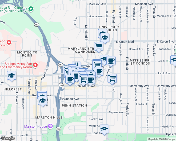 map of restaurants, bars, coffee shops, grocery stores, and more near 3989 Richmond Street in San Diego