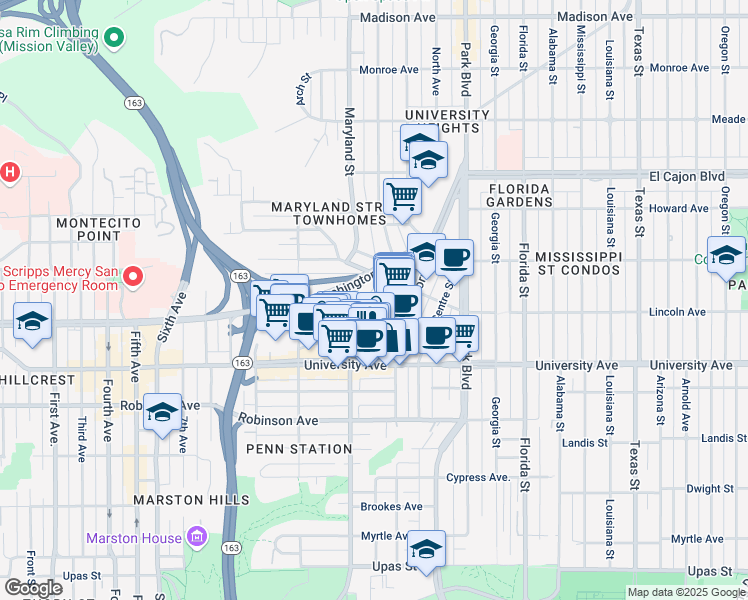 map of restaurants, bars, coffee shops, grocery stores, and more near 3950 Cleveland Avenue in San Diego