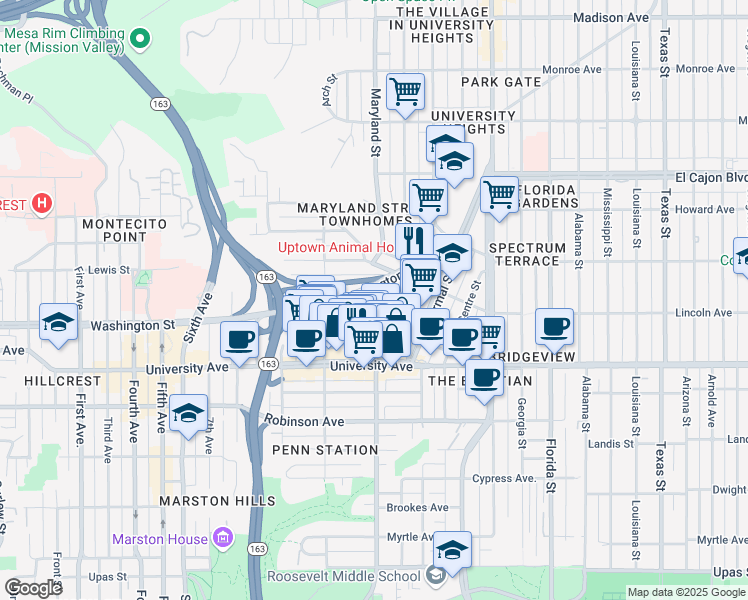 map of restaurants, bars, coffee shops, grocery stores, and more near 3980 Richmond Street in San Diego