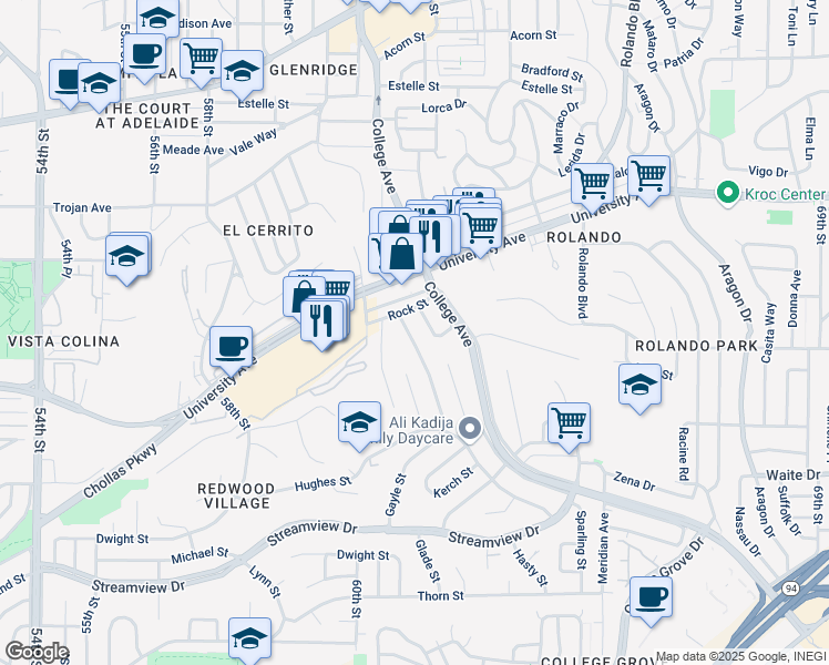 map of restaurants, bars, coffee shops, grocery stores, and more near 4019 Gayle Street in San Diego