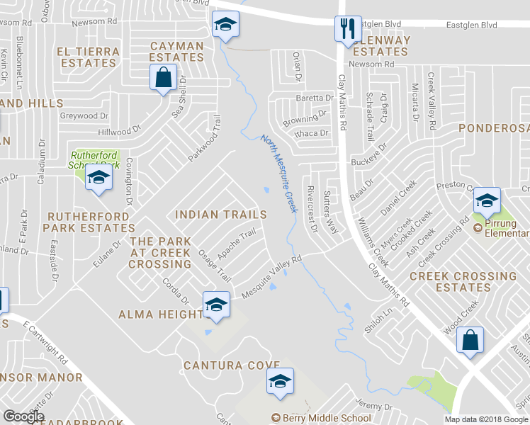 map of restaurants, bars, coffee shops, grocery stores, and more near 1408 Quapaw Trail in Mesquite