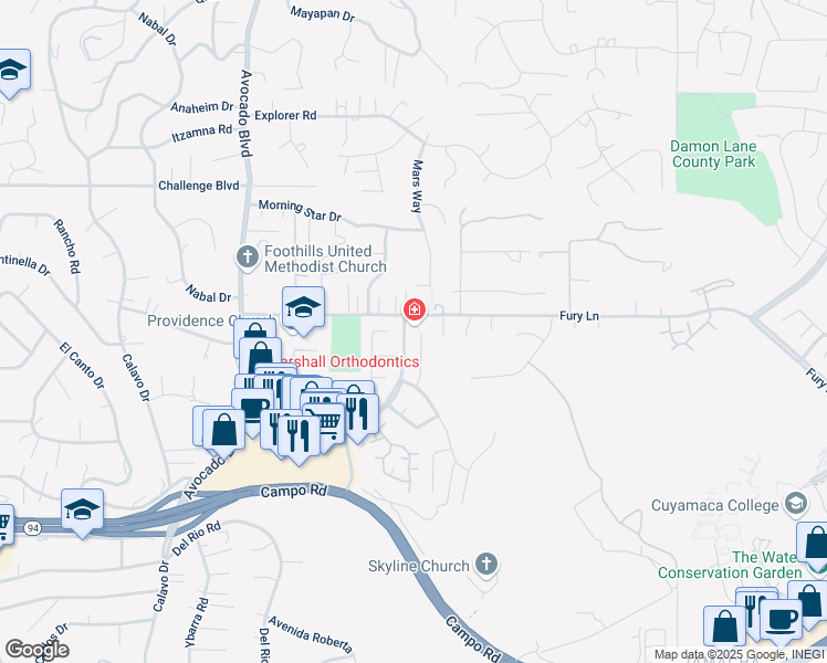 map of restaurants, bars, coffee shops, grocery stores, and more near 11081 Paseo Castanada in La Mesa