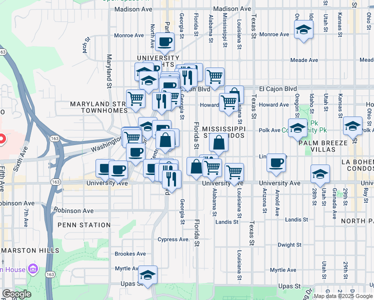 map of restaurants, bars, coffee shops, grocery stores, and more near 4034 Florida Street in San Diego