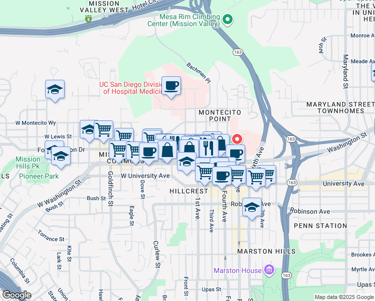 map of restaurants, bars, coffee shops, grocery stores, and more near 4054 Front Street in San Diego