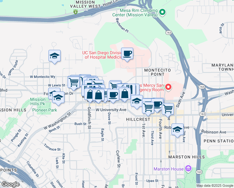 map of restaurants, bars, coffee shops, grocery stores, and more near 4050 Brant Street in San Diego