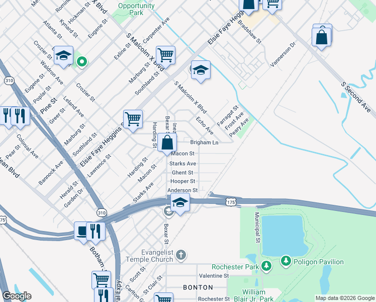 map of restaurants, bars, coffee shops, grocery stores, and more near 2621 Macon Street in Dallas