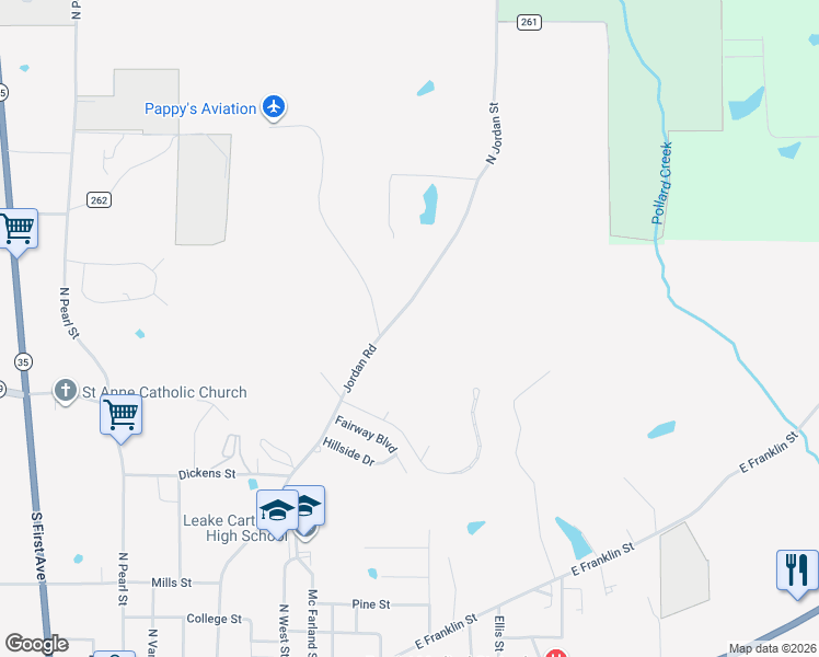 map of restaurants, bars, coffee shops, grocery stores, and more near 1204 North Jordan Street in Carthage