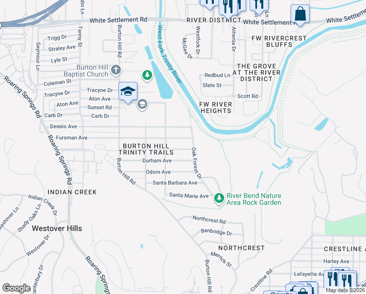 map of restaurants, bars, coffee shops, grocery stores, and more near 5412 Volder Drive in Fort Worth